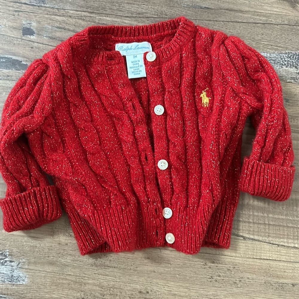 Ralph Lauren red cardigan with sparkles 3 months